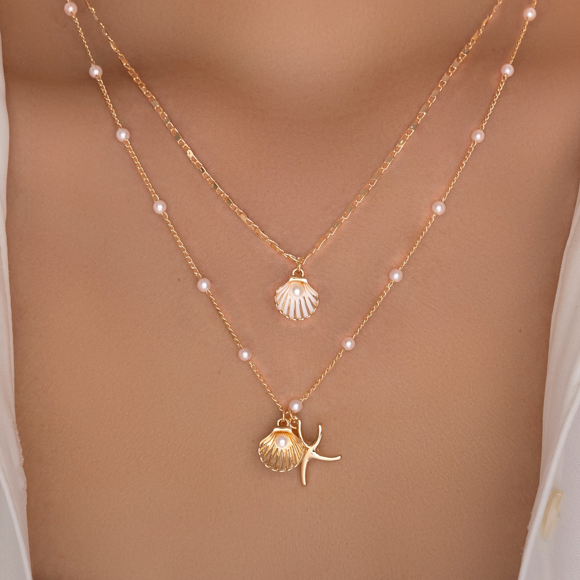 Women's Gold-Plated Layered Pendant Necklace Set with Faux Pear
