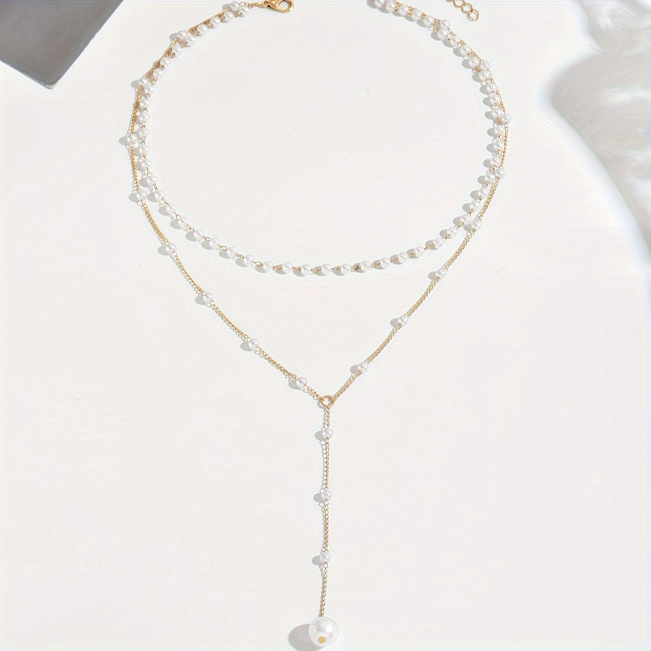 Women's Double-Layer Faux Pearl Tassel Necklace – Gold-Plated Chain