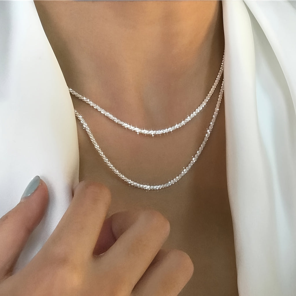 2-Piece Silver-Plated Layered Chain Necklace Set for Women