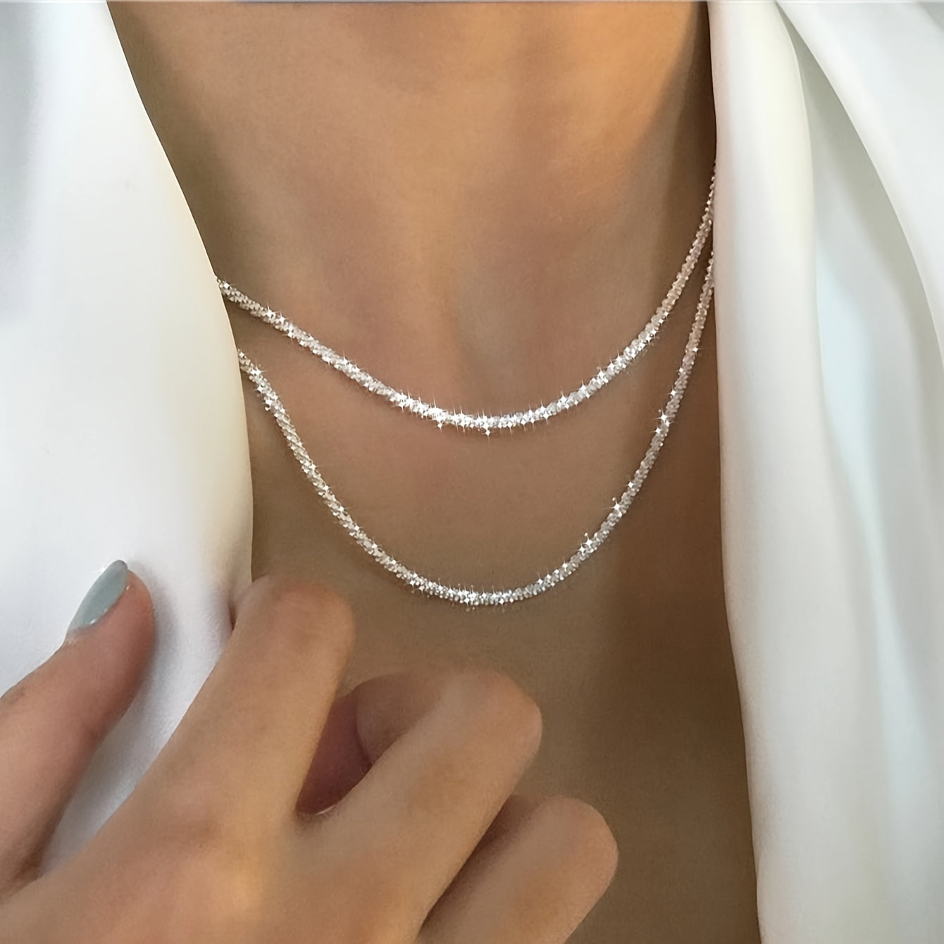 2-Piece Silver-Plated Layered Chain Necklace Set for Women