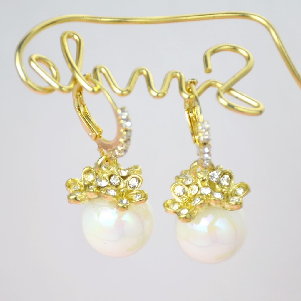 Women's Gold-Plated Faux Pearl Flower Drop Earrings
