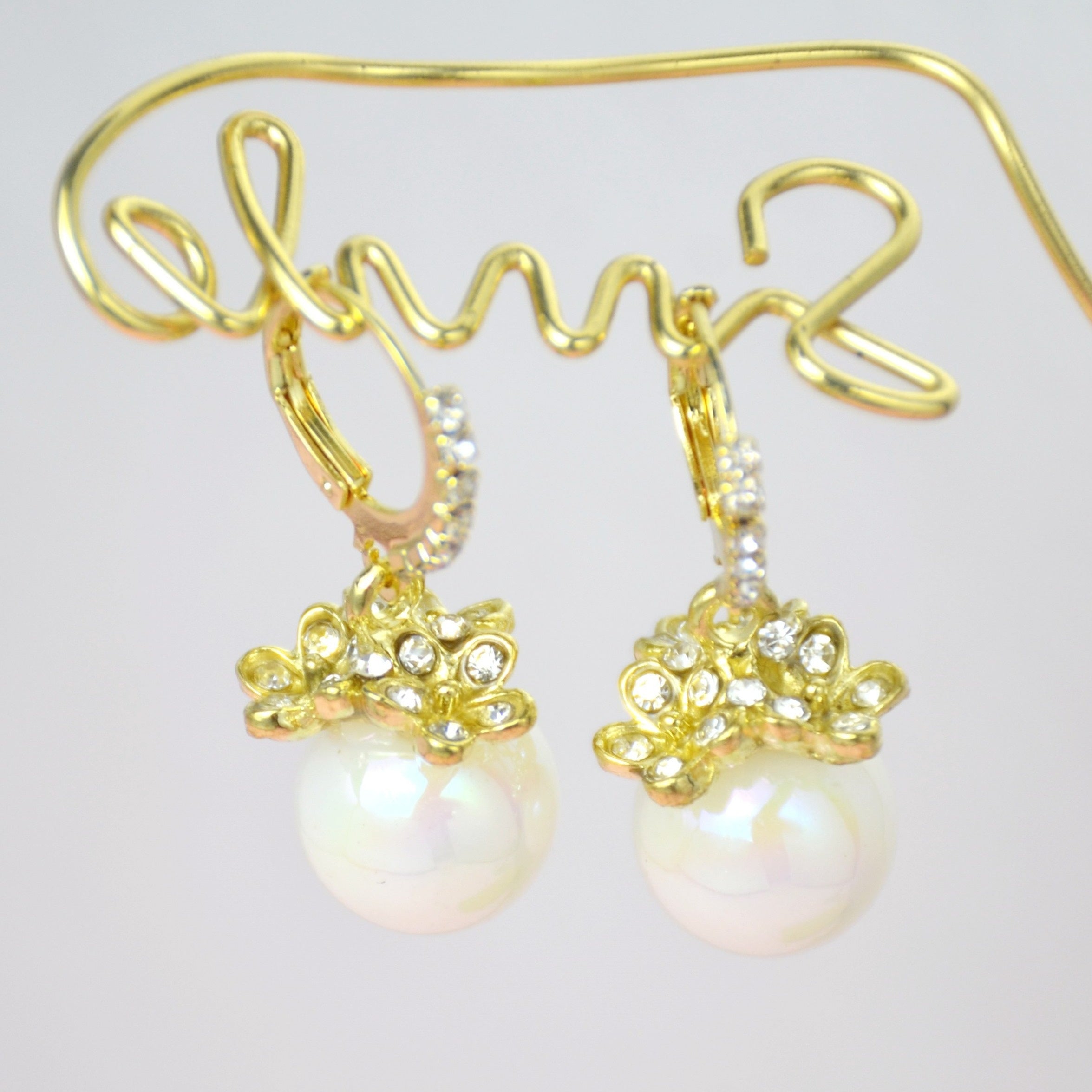 Women's Gold-Plated Faux Pearl Flower Drop Earrings