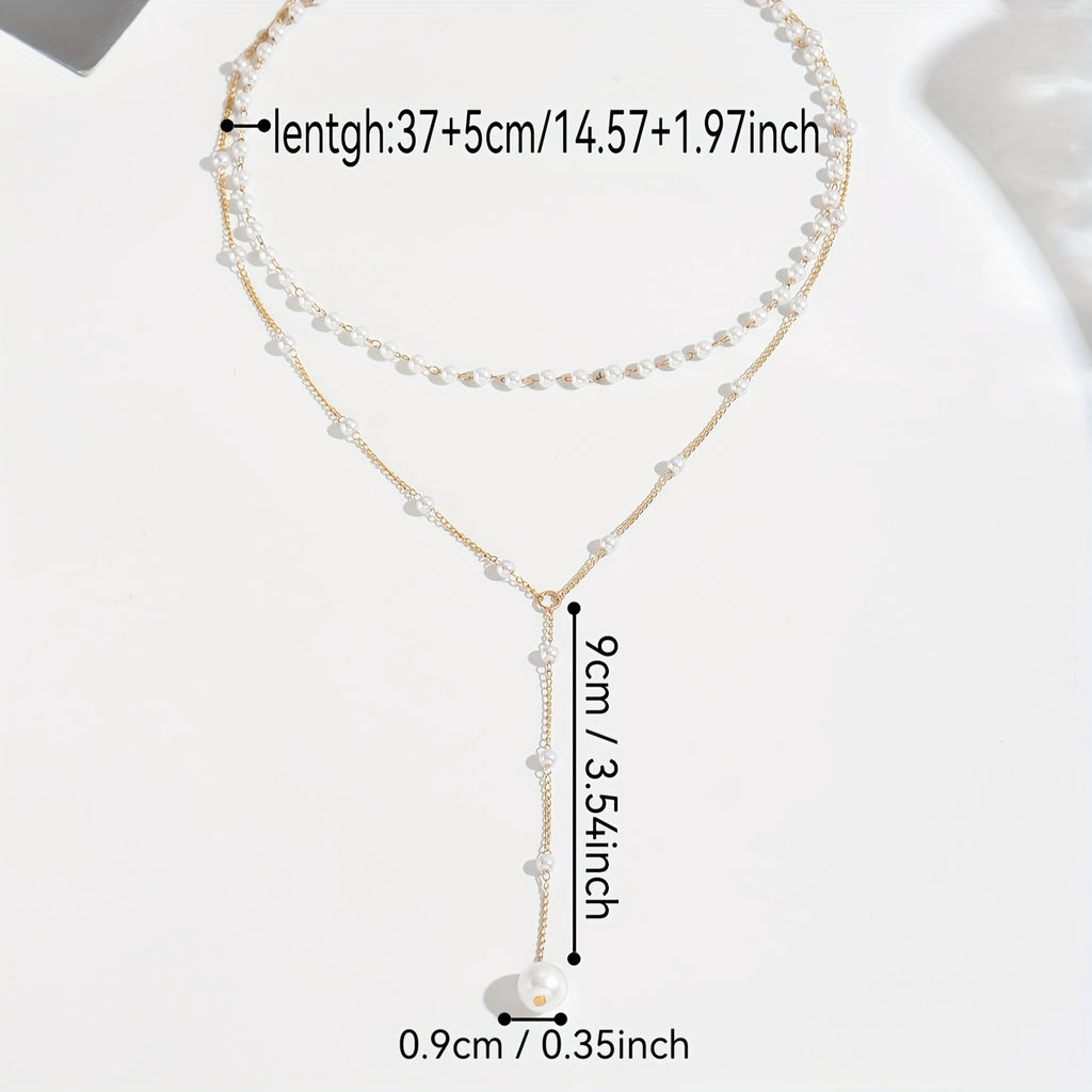 Women's Double-Layer Faux Pearl Tassel Necklace – Gold-Plated Chain