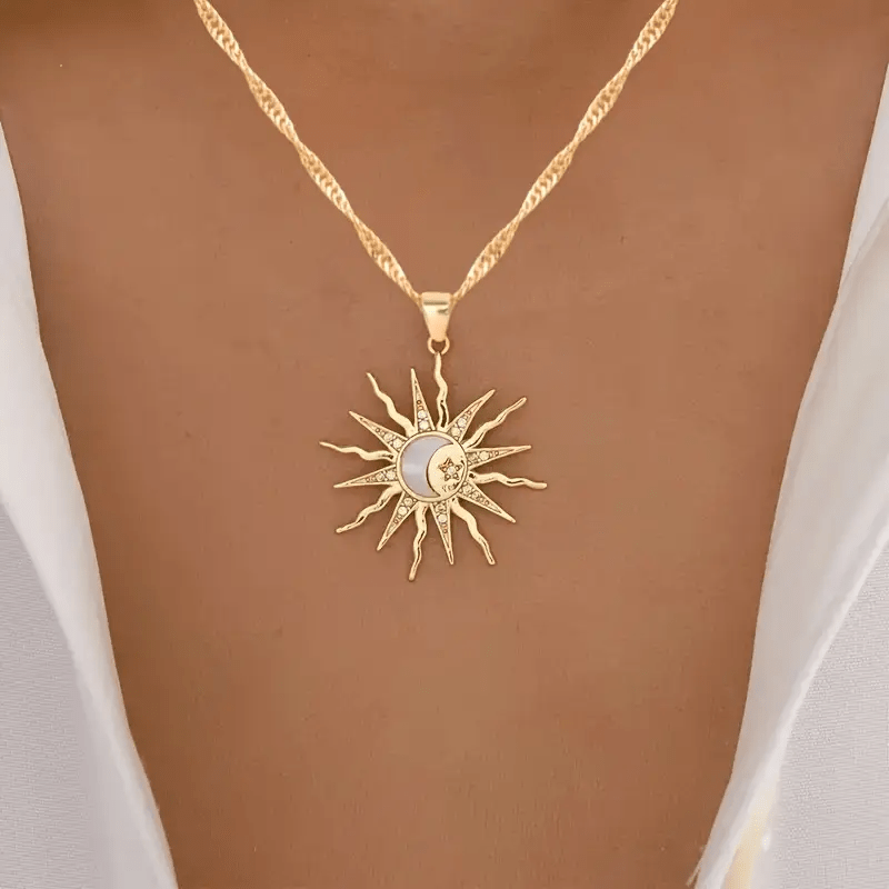 Women's Gold-Plated Sun Pendant Necklace with Crystal Accent