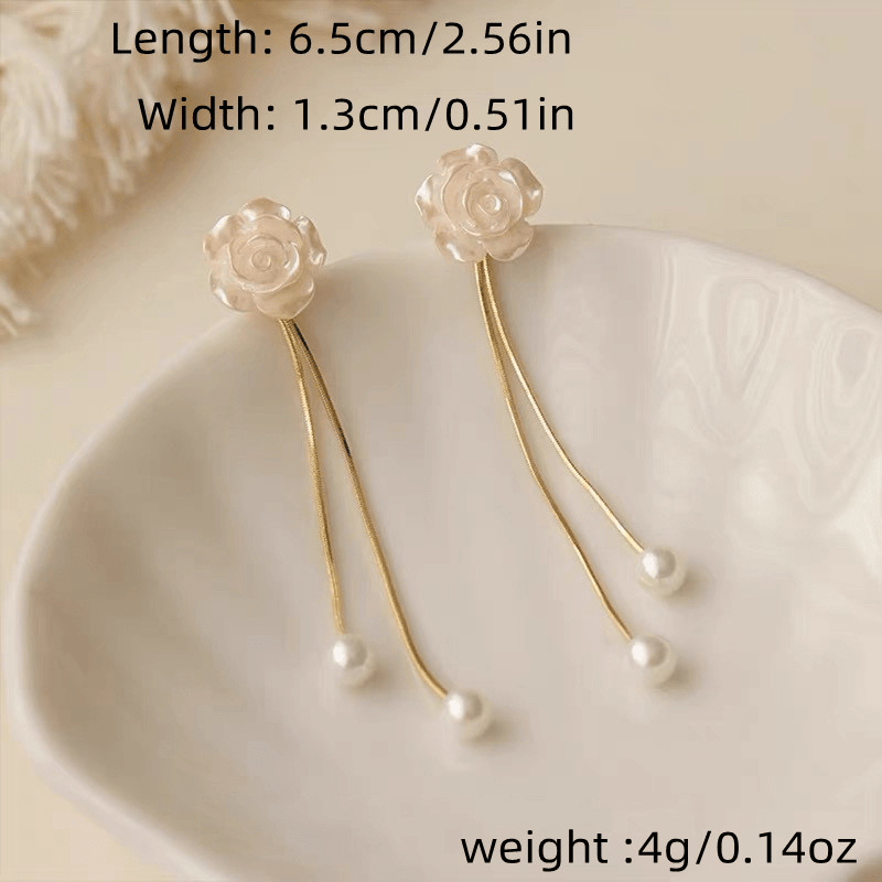 Women's Gold-Plated Faux Pearl Flower Tassel Drop Earrings