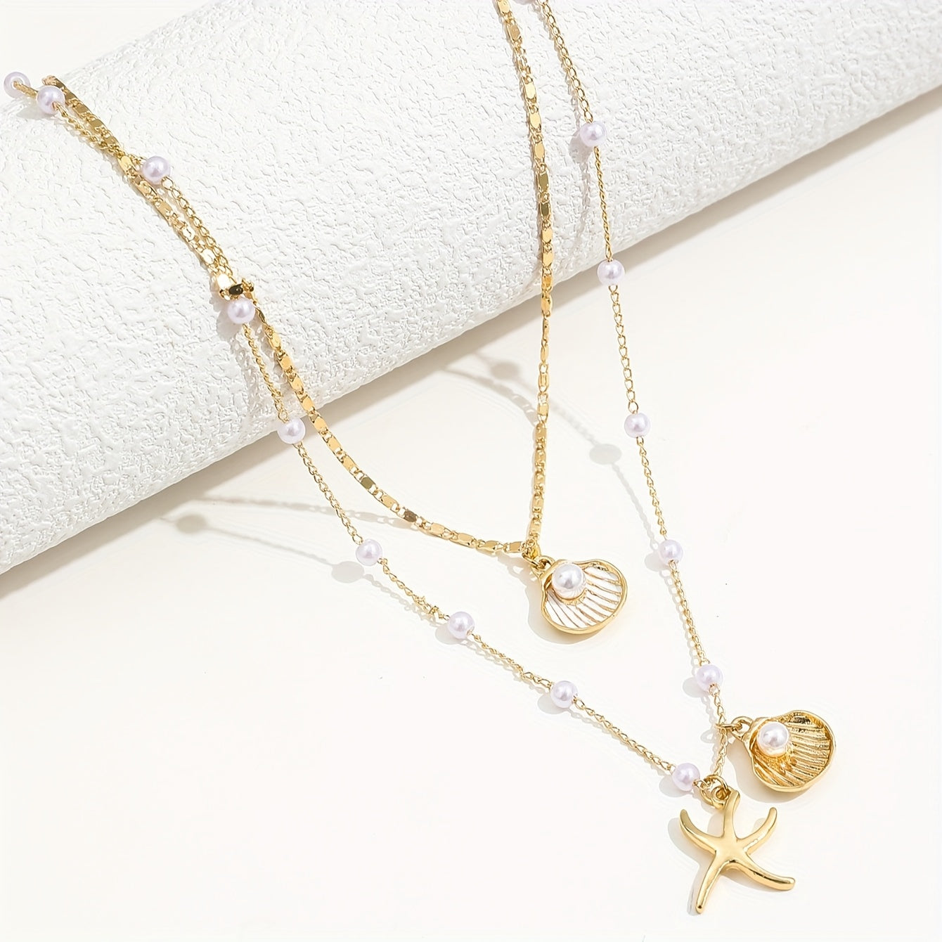 Women's Gold-Plated Layered Pendant Necklace Set with Faux Pear