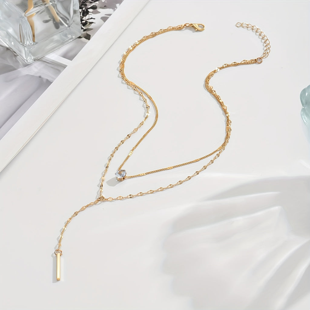 Women's Gold-Plated Rhinestone Multi-Layer Pendant Necklace