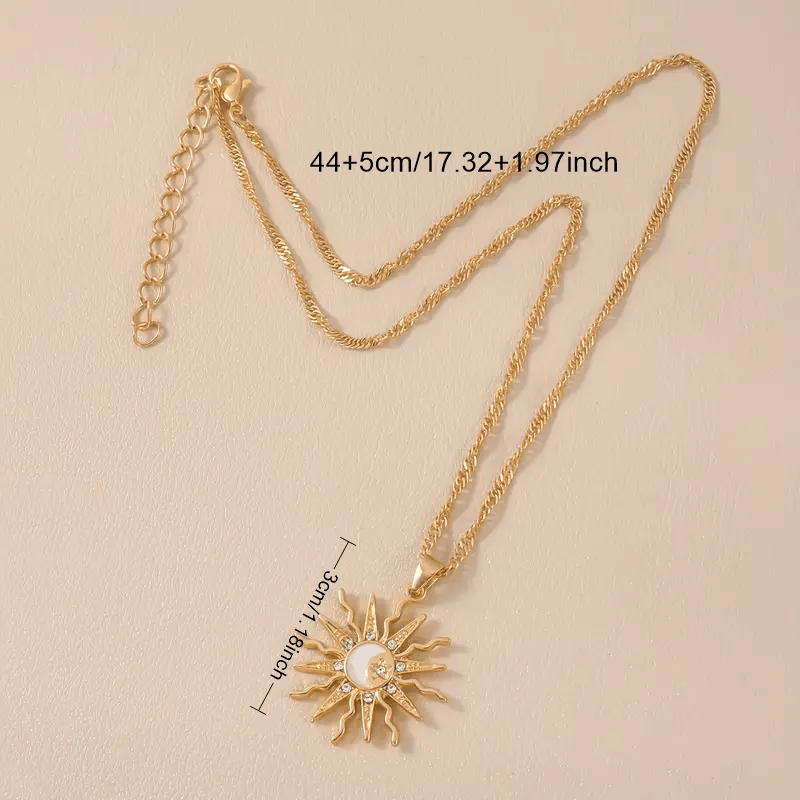 Women's Gold-Plated Sun Pendant Necklace with Crystal Accent