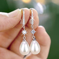Women's White-Plated Cubic Zirconia Faux Pearl Drop Earrings