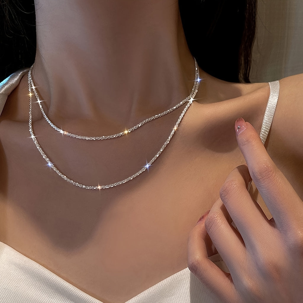 2-Piece Silver-Plated Layered Chain Necklace Set for Women