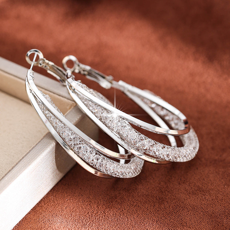 18K Gold-Plated Cubic Zirconia Twisted Hoop Earrings for Women
