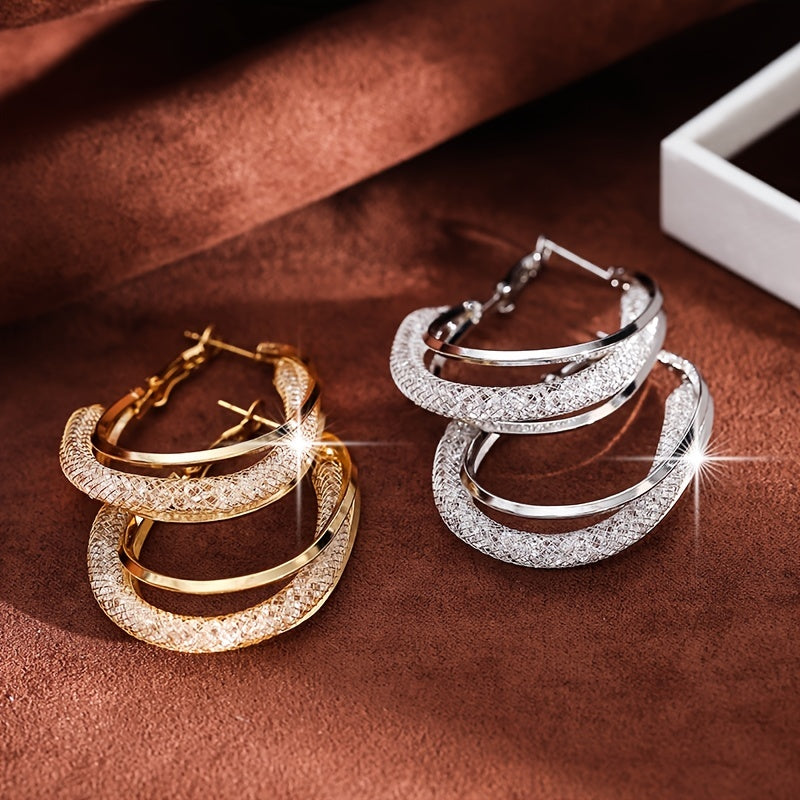 18K Gold-Plated Cubic Zirconia Twisted Hoop Earrings for Women