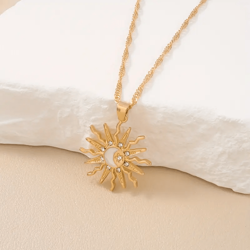 Women's Gold-Plated Sun Pendant Necklace with Crystal Accent