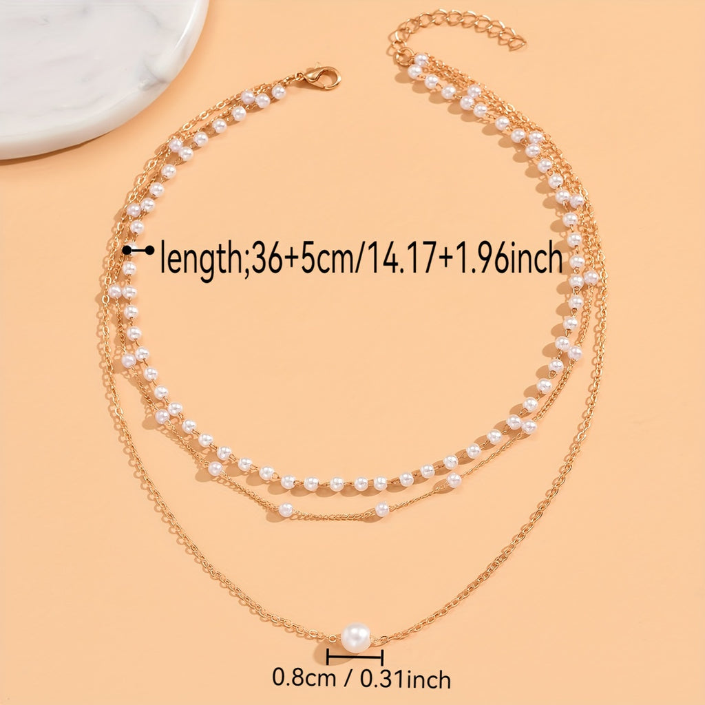 Women's 3-Layer Gold-Plated Chain Necklace with Beaded Pendant
