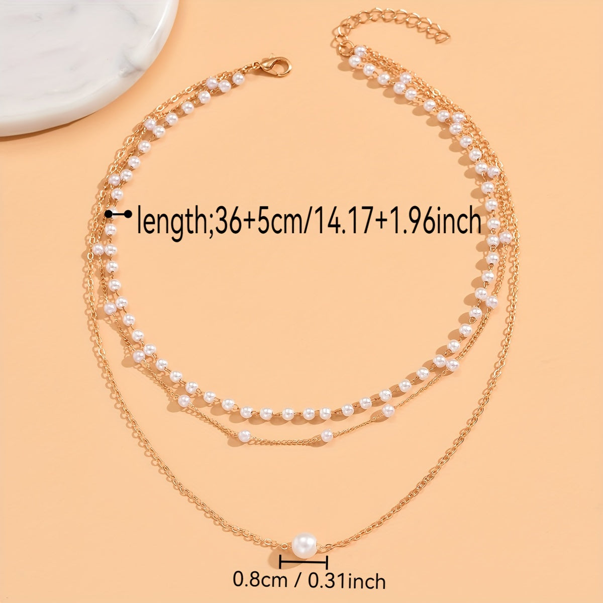Women's 3-Layer Gold-Plated Chain Necklace with Beaded Pendant