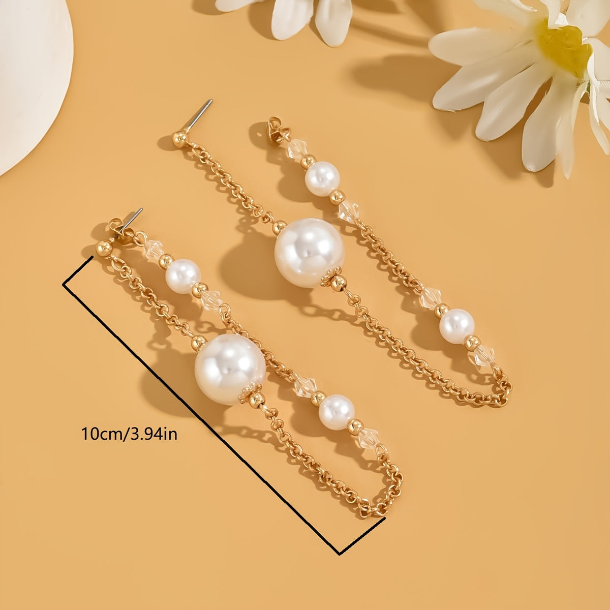 Women's Acrylic Faux Pearl Drop Earrings with Chain Tassel