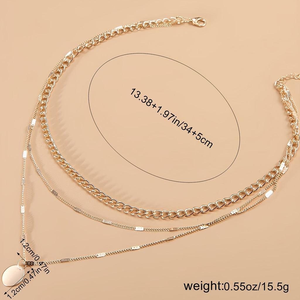 Women's Gold-Plated Multi-Layer Round Pendant Necklace