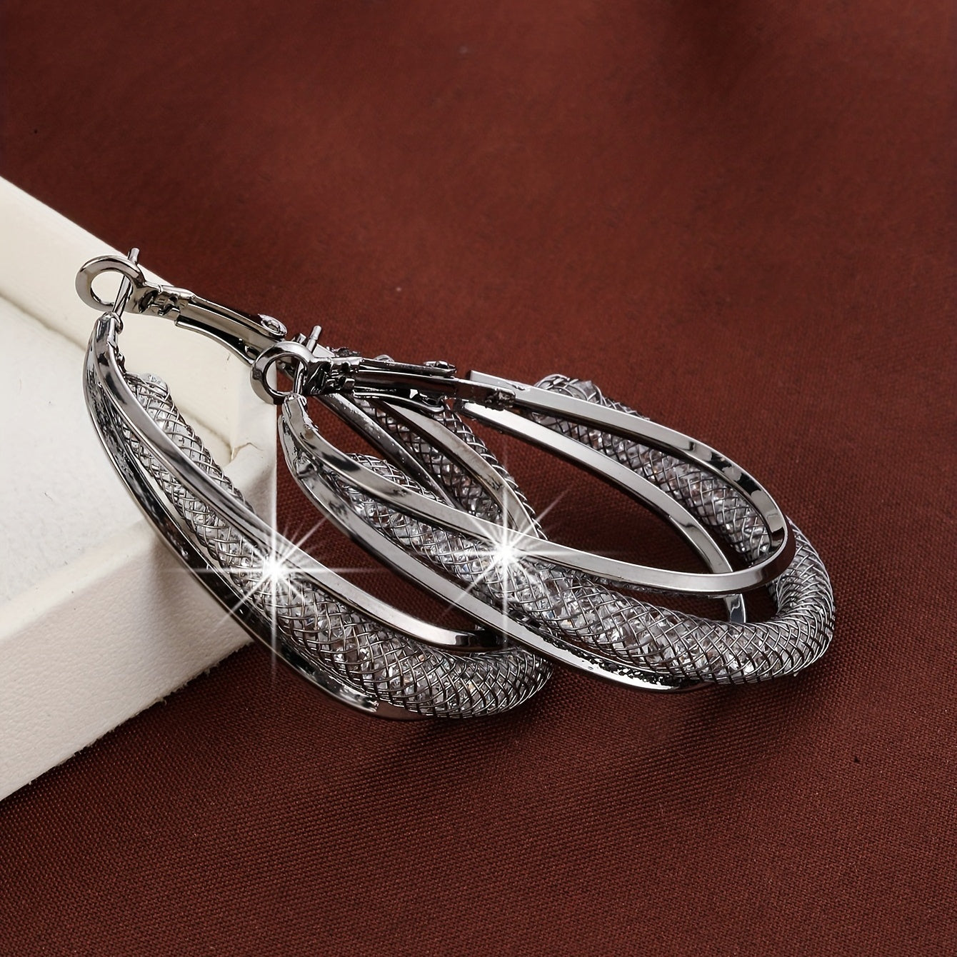 18K Gold-Plated Cubic Zirconia Twisted Hoop Earrings for Women