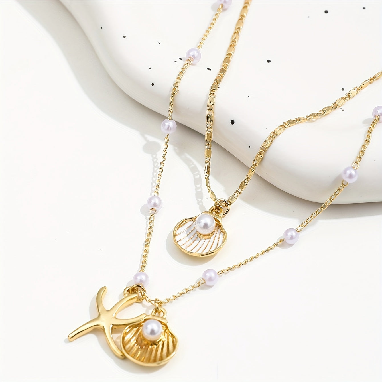 Women's Gold-Plated Layered Pendant Necklace Set with Faux Pear