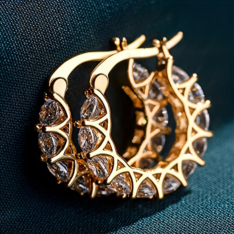 Gold-Plated Hoop Earrings with Synthetic Cubic Zirconia for Women