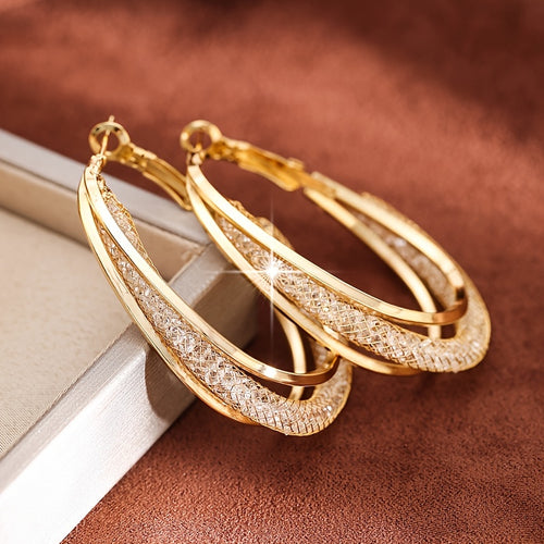 18K Gold-Plated Cubic Zirconia Twisted Hoop Earrings for Women