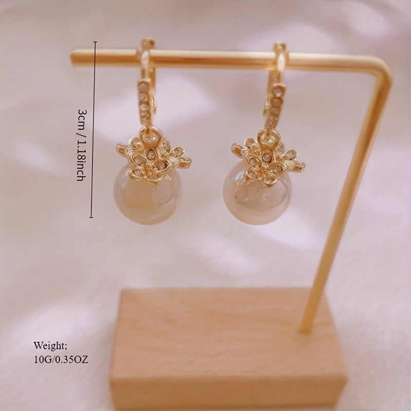 Women's Gold-Plated Faux Pearl Flower Drop Earrings