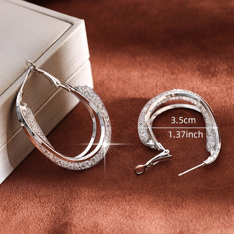 18K Gold-Plated Cubic Zirconia Twisted Hoop Earrings for Women
