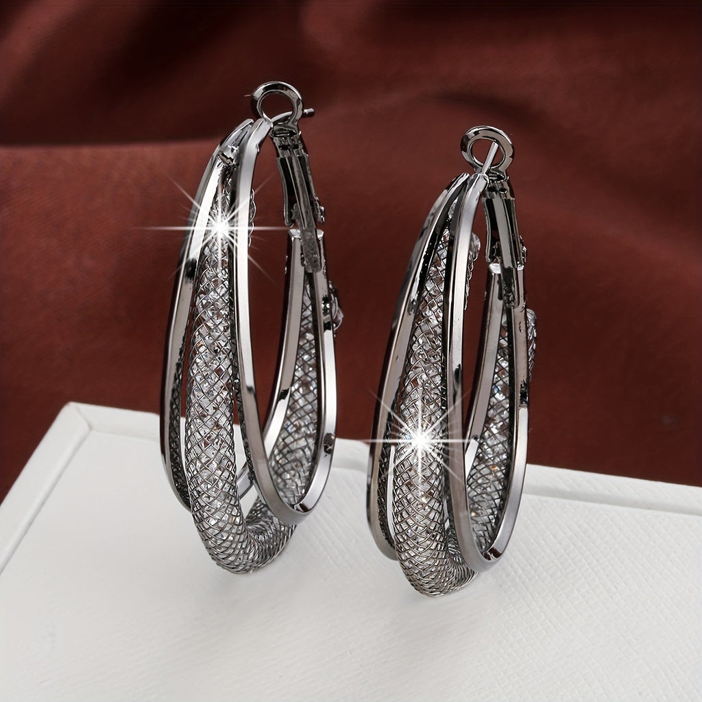 18K Gold-Plated Cubic Zirconia Twisted Hoop Earrings for Women