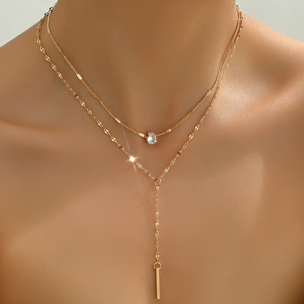 Women's Gold-Plated Rhinestone Multi-Layer Pendant Necklace