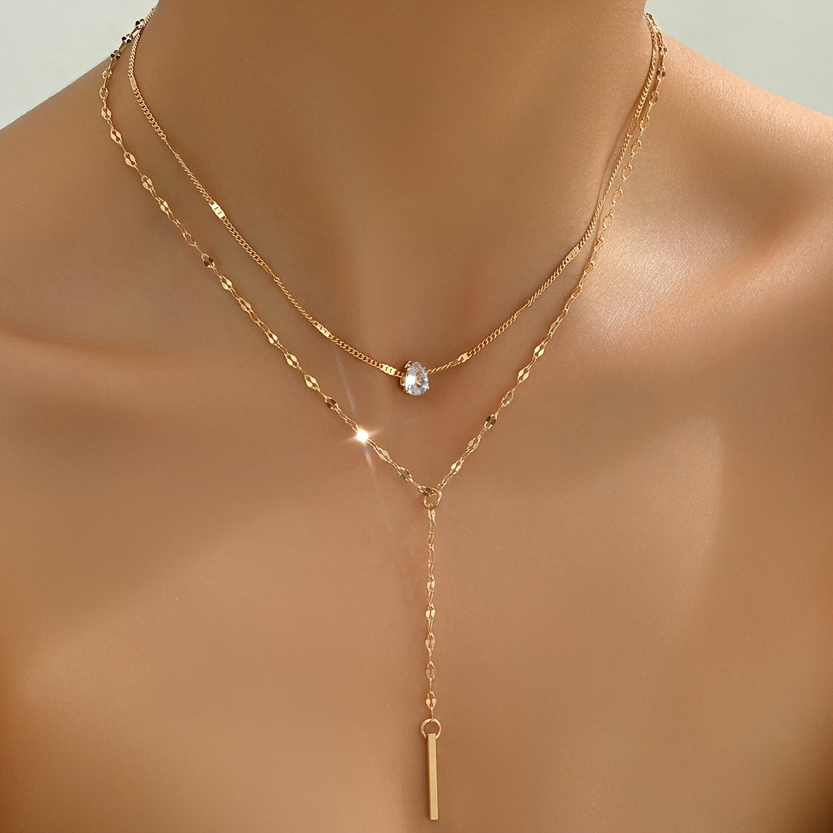 Women's Gold-Plated Rhinestone Multi-Layer Pendant Necklace