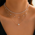 Women's 3-Layer Gold-Plated Chain Necklace with Beaded Pendant