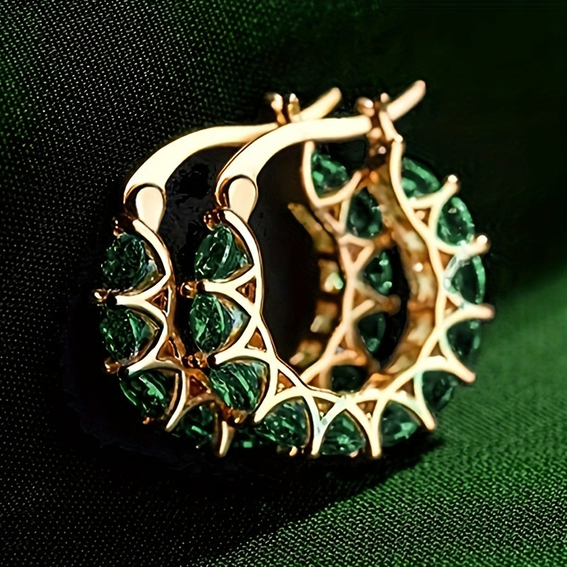 Gold-Plated Hoop Earrings with Synthetic Cubic Zirconia for Women