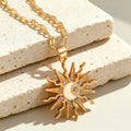 Women's Gold-Plated Sun Pendant Necklace with Crystal Accent