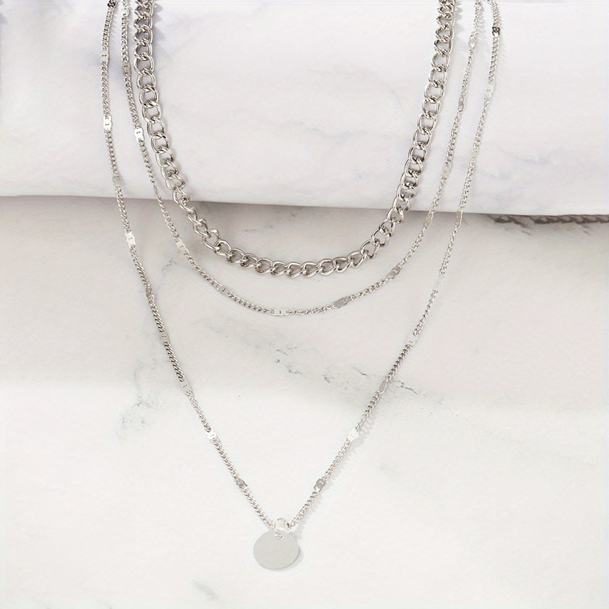 Women's Gold-Plated Multi-Layer Round Pendant Necklace