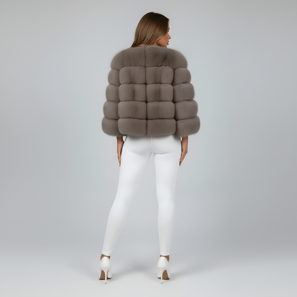 Women's Cropped Faux Fur Jacket with Layered Panels