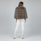 Women's Cropped Faux Fur Jacket with Layered Panels