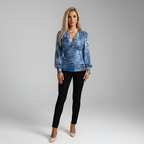 Women's Printed V-Neck Blouse with Long Sleeves