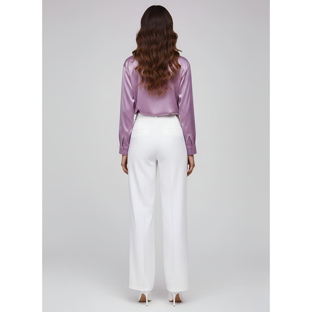Women's Satin Tie-Front Blouse with Long Sleeves