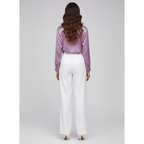 Women's Satin Tie-Front Blouse with Long Sleeves
