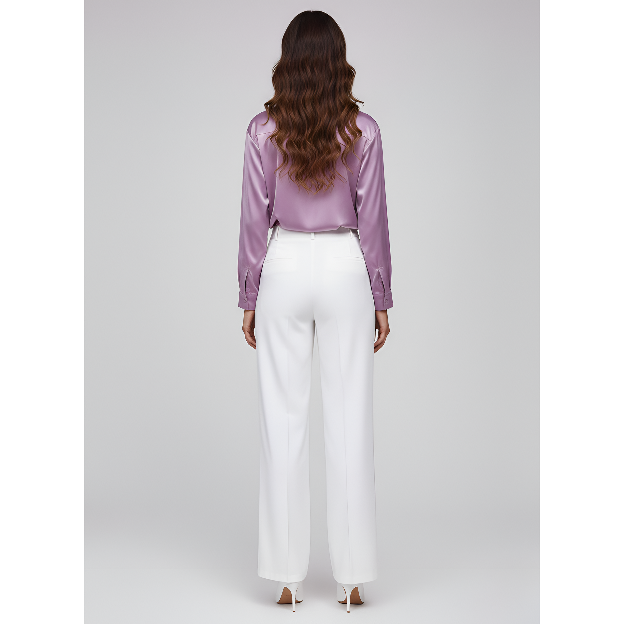Women's Satin Tie-Front Blouse with Long Sleeves