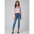 Women's Satin Tie-Front Blouse with Long Sleeves