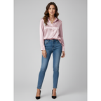 Women's Satin Tie-Front Blouse with Long Sleeves