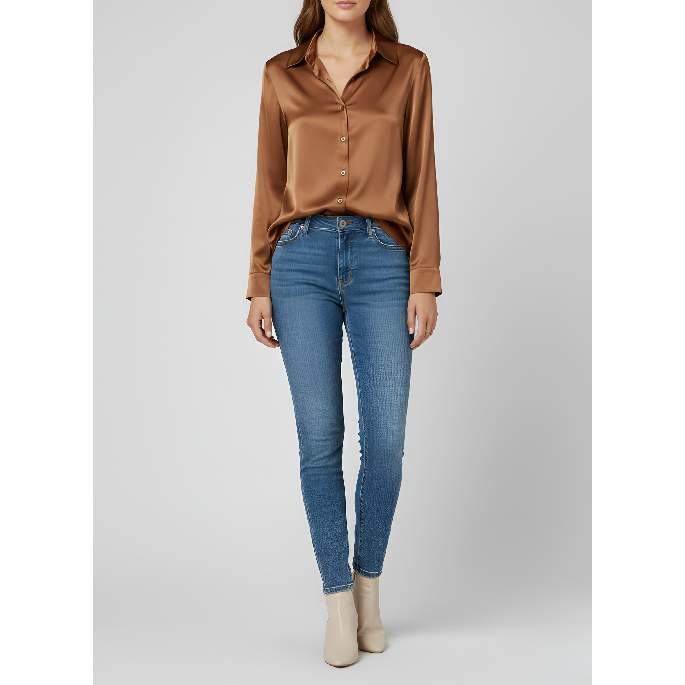 Women's Satin Tie-Front Blouse with Long Sleeves