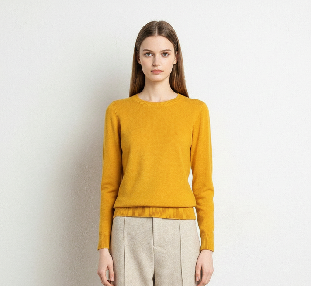 Women's Cotton Crew Neck Sweater in Solid Color