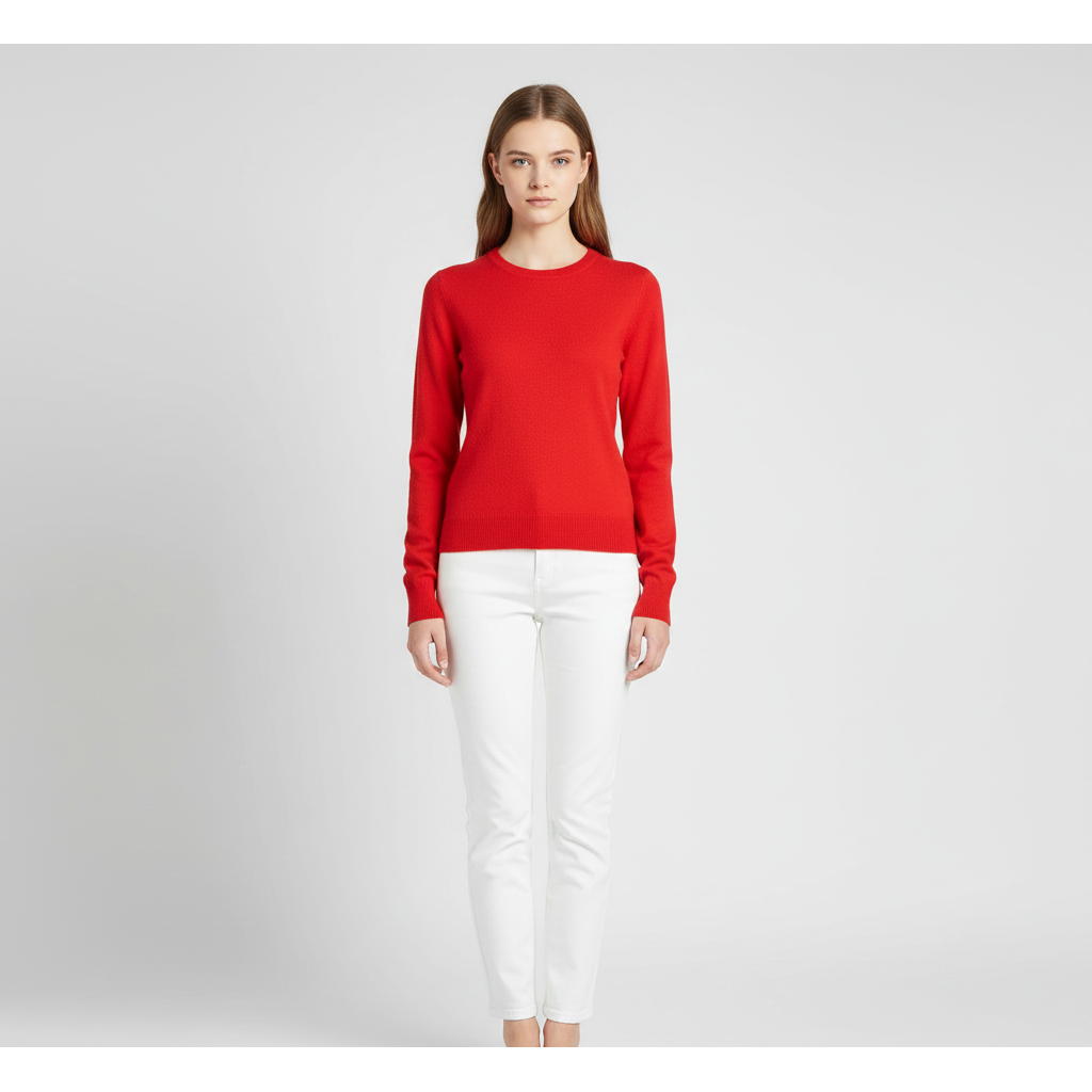 Women's Cotton Crew Neck Sweater in Solid Color