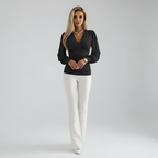 Women's Printed V-Neck Blouse with Long Sleeves