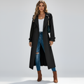 Women's Long Double-Breasted Trench Coat with Belt