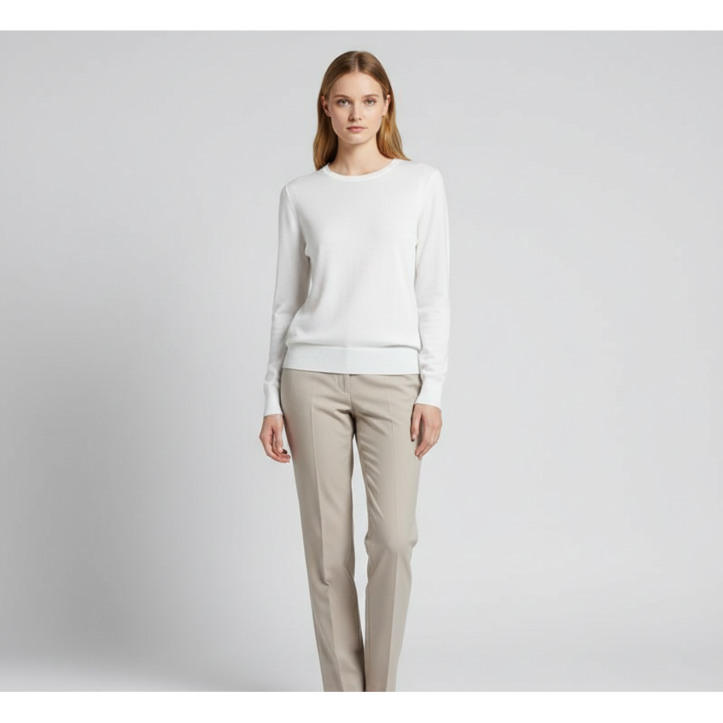 Women's Cotton Crew Neck Sweater in Solid Color