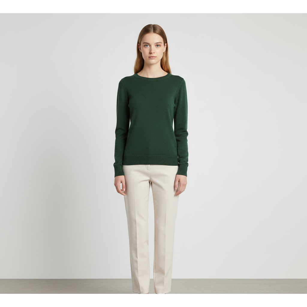 Women's Cotton Crew Neck Sweater in Solid Color