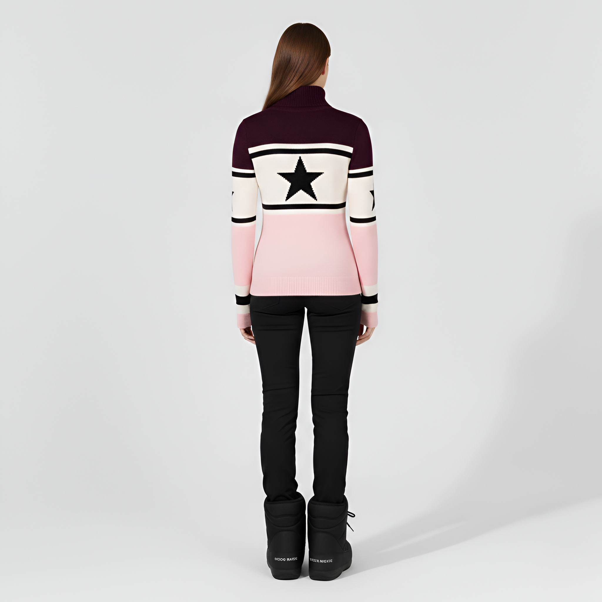 Women's Color Block Turtleneck Sweater with Graphic Print